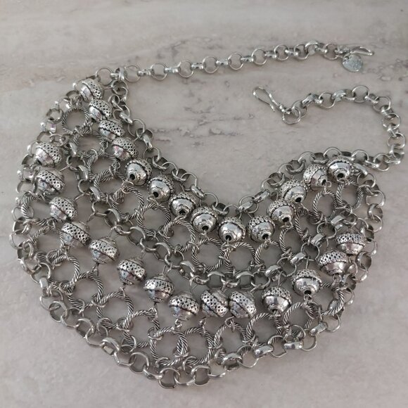 Mialisia Cleopatra Statement Necklace Silver Bib Chainmail Boho Chic EUC - Picture 10 of 10